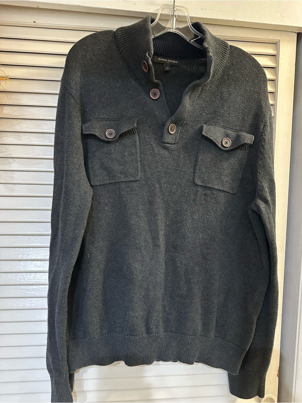 Banana Republic Men's Dark Charcoal V-Neck Button Pullover